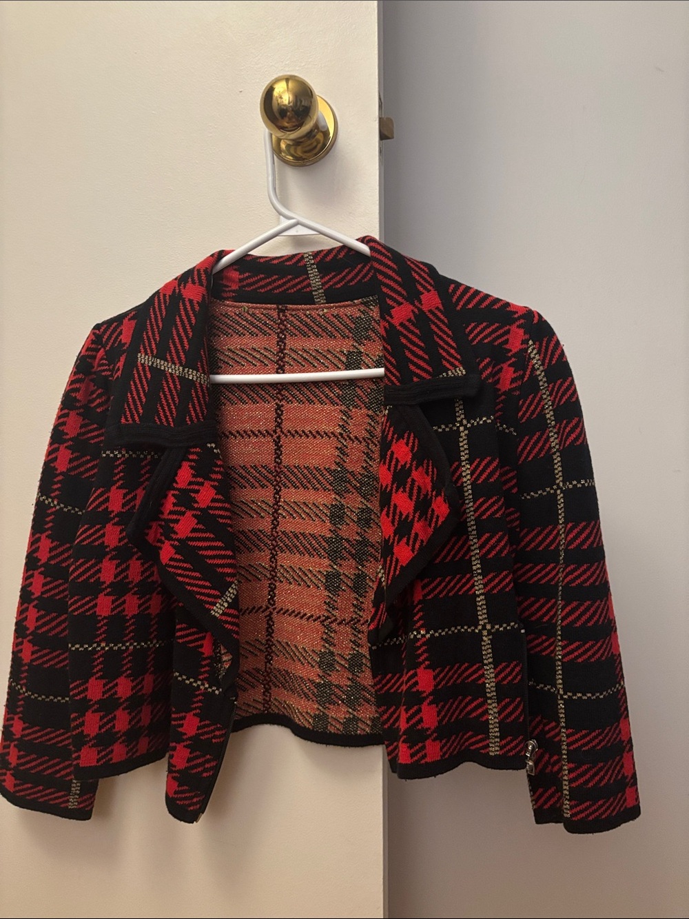 Women's Black & Red Plaid Cropped Jacket